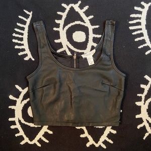 Black Vegan Leather Crop Top
